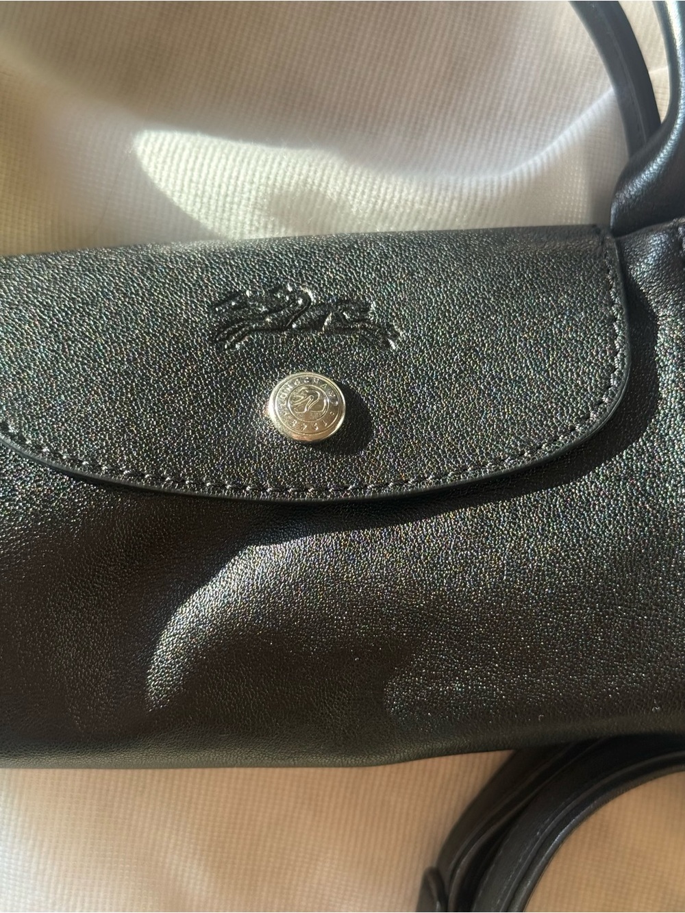Longchamp Le Pliage Cuir XS Black Leather Discontinued Paris Dust Bag - Picture 3 of 15